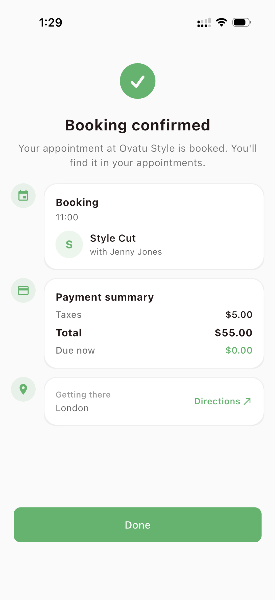 BookApp booking confirmed screen