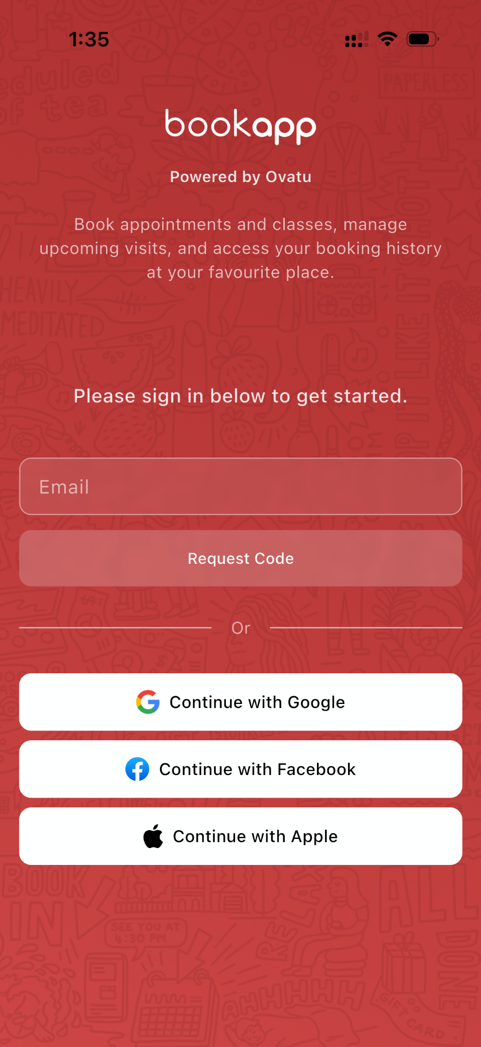 BookApp sign in screen
