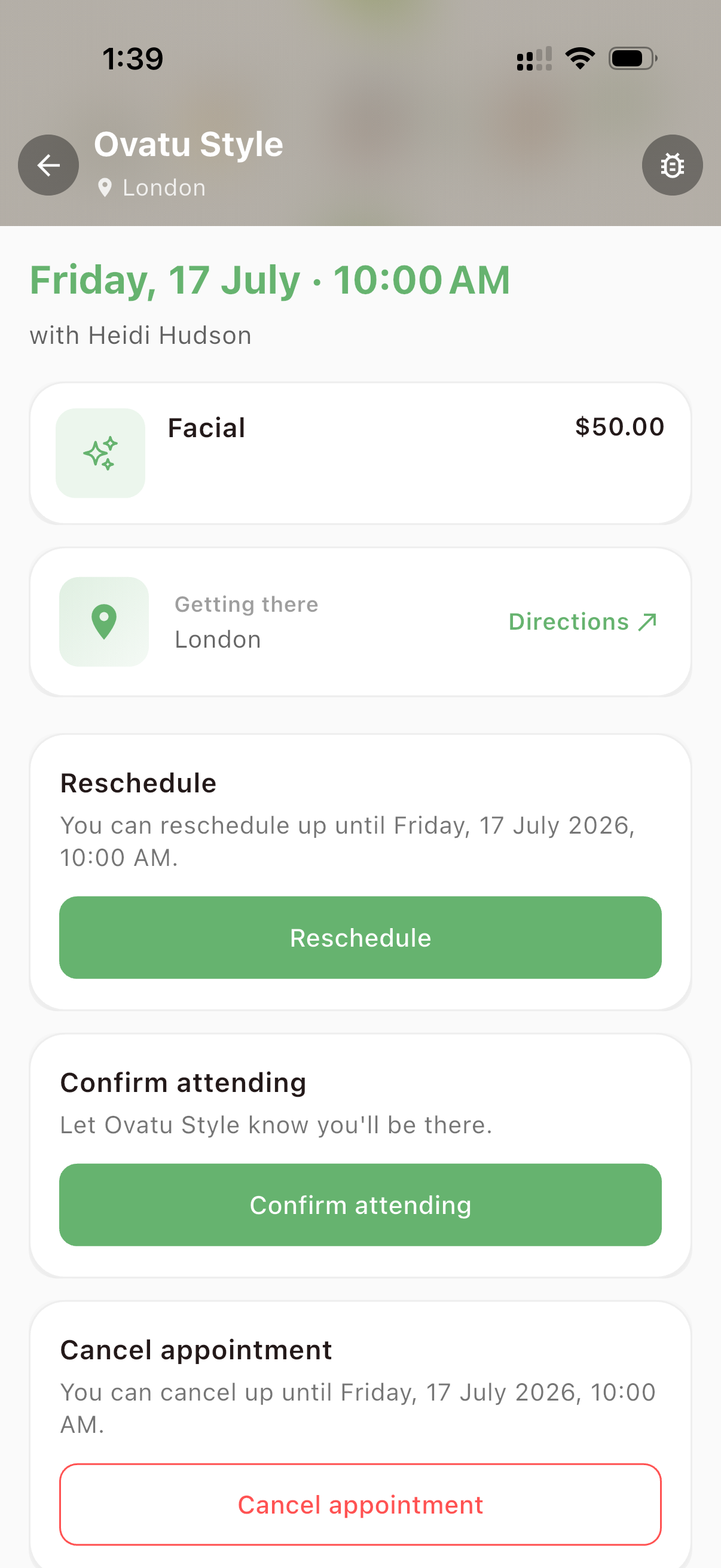 BookApp appointment management screen